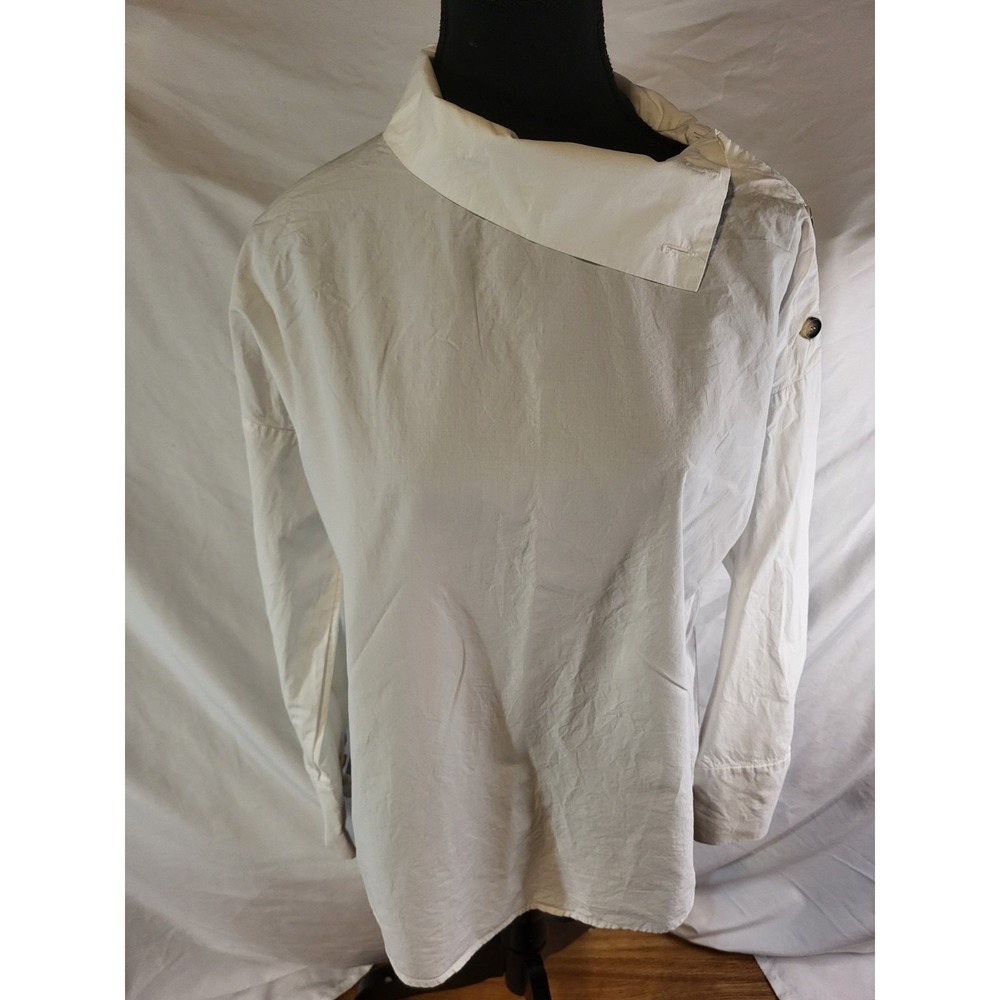 Tela Brand White Shirt Button Shoulder Minimalist Size M